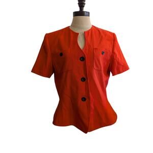 Le suit bright orange short sleeve blazer size 10 poly‎ blend